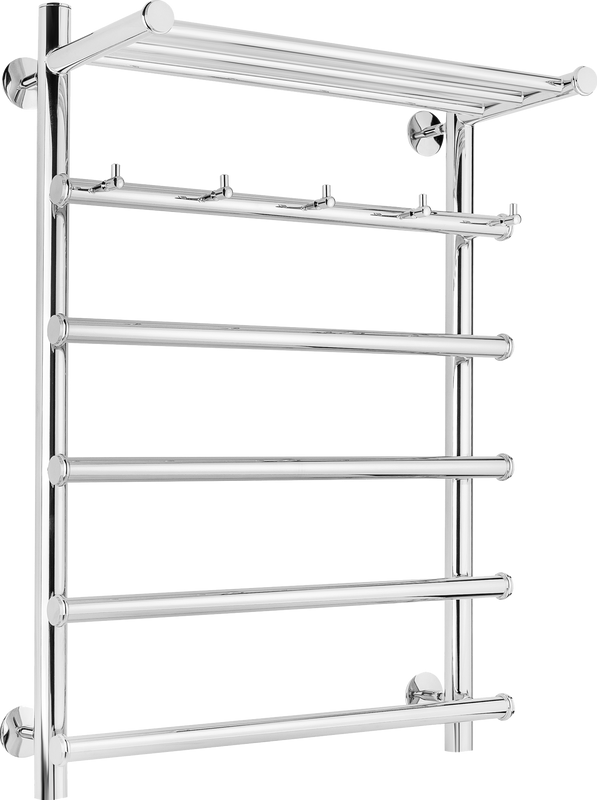 Полотенцесушитель водяной Secado Турин 1 КСП 80x55 см, хром, лесенка, с полкой