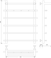 Полотенцесушитель водяной Secado Турин 1 КСП 80x55 см, хром, лесенка, с полкой