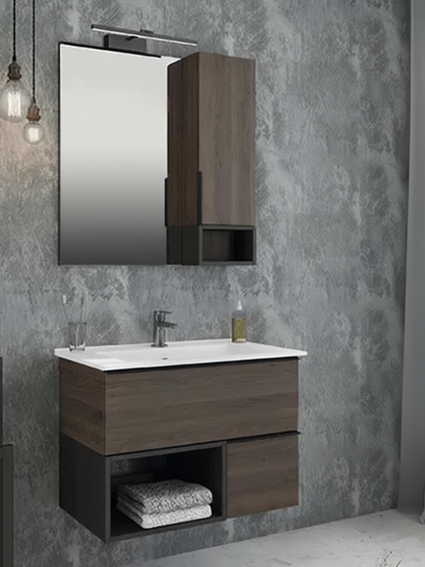 Мебель для ванной комнаты Comforty Франкфурт 75 подвесная, шоколадно-коричневый дуб, с раковиной COMFORTY 75E