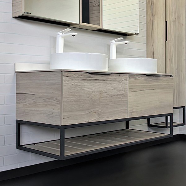 Тумба под раковину со столешницей Comforty Порто 120 подвесная, дуб дымчатый, под две раковины