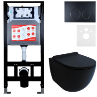 Комплект Унитаз подвесной Esbano Garcia ESUPGARCBM матовый черный + Инсталляция Fram + Кнопка ESINKRG11MB