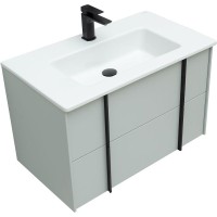 Тумба с раковиной Allen Brau Reality 80 подвесная, папирус матовый, раковина Fantasy Flat 82x47, без перелива, белая