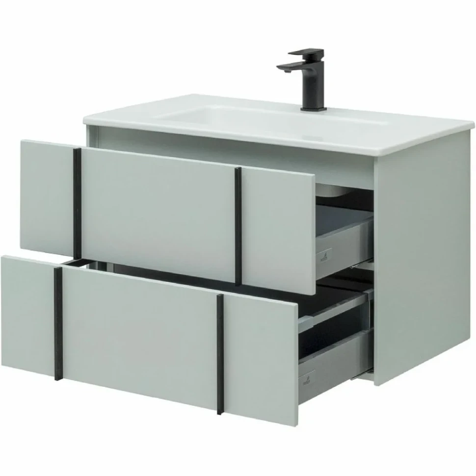 Тумба с раковиной Allen Brau Reality 80 подвесная, папирус матовый, раковина Fantasy Flat 82x47, без перелива, белая