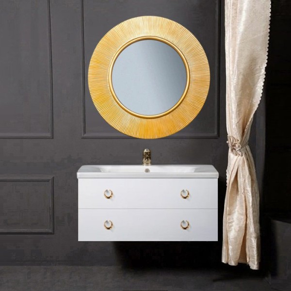 Мебель для ванной комнаты Armadi Art NeoArt 100 white с ручками Drop золото, зеркало Shine