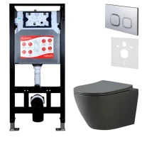 Комплект Унитаз подвесной Esbano Amapola ESUPAMAPGM матовый серый + Инсталляция Fram + Кнопка ESINLPS10MC