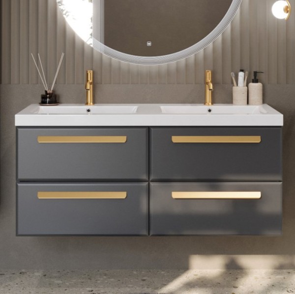 Тумба с раковиной Cezares Eco 120 4 ящика, ручки сатиновое золото, grafito