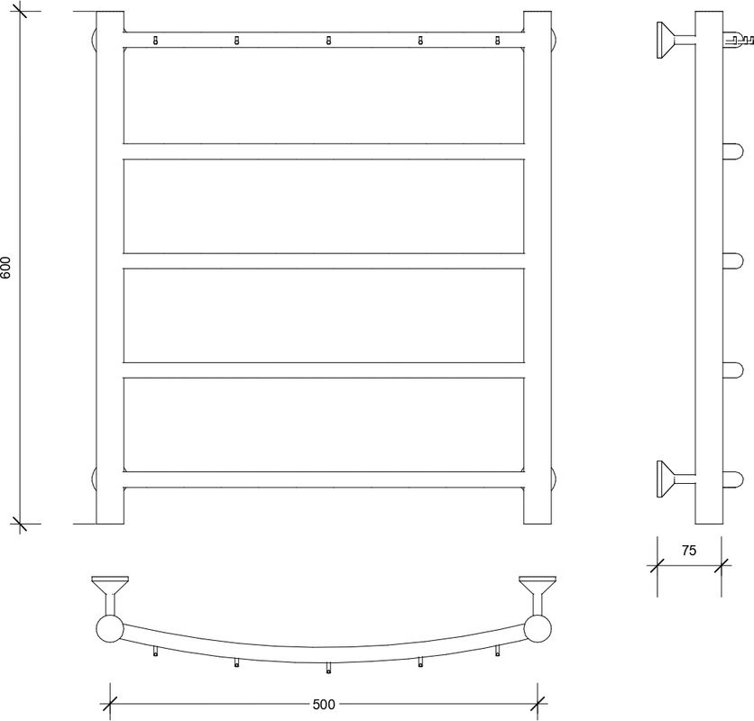 Полотенцесушитель водяной Secado Милан 1 К 60x55 см, матовый черный, лесенка