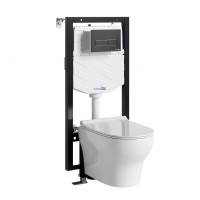 Комплект Унитаз подвесной WasserKRAFT Berkel H001 безободковый + Крышка для унитаза E034 + Система инсталляции для унитазов Vils 56TLT.010.ME + Кнопка смыва MB03