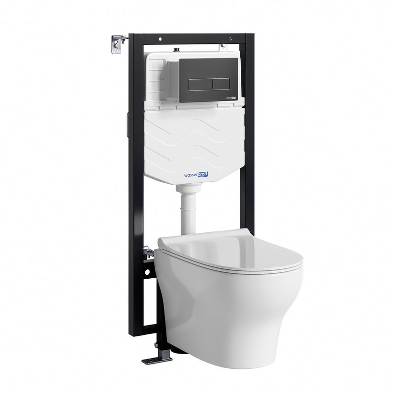 Комплект Унитаз подвесной WasserKRAFT Berkel H001 безободковый + Крышка для унитаза E034 + Система инсталляции для унитазов Vils 56TLT.010.ME + Кнопка смыва MB03
