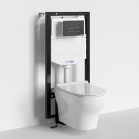 Комплект Унитаз подвесной WasserKRAFT Berkel H001 безободковый + Крышка для унитаза E034 + Система инсталляции для унитазов Vils 56TLT.010.ME + Кнопка смыва MB03