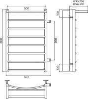Полотенцесушитель водяной Terminus Классик П8 500х800, с полкой, с боковым подключением 500