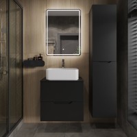 Мебель для ванной комнаты Orange Line 60 подвесная, 2 ящика, матовая черная с раковиной B02-460W