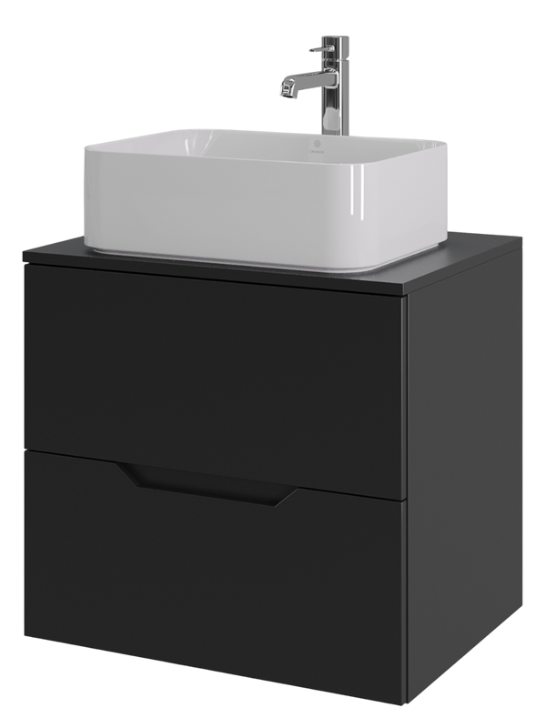 Мебель для ванной комнаты Orange Line 60 подвесная, 2 ящика, матовая черная с раковиной B02-460W