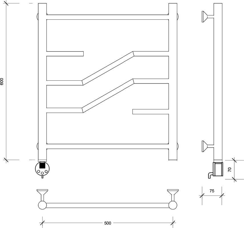 Полотенцесушитель электрический Secado Риволи 4673739241400 60x50 см, подключение слева, матовый черный, лесенка