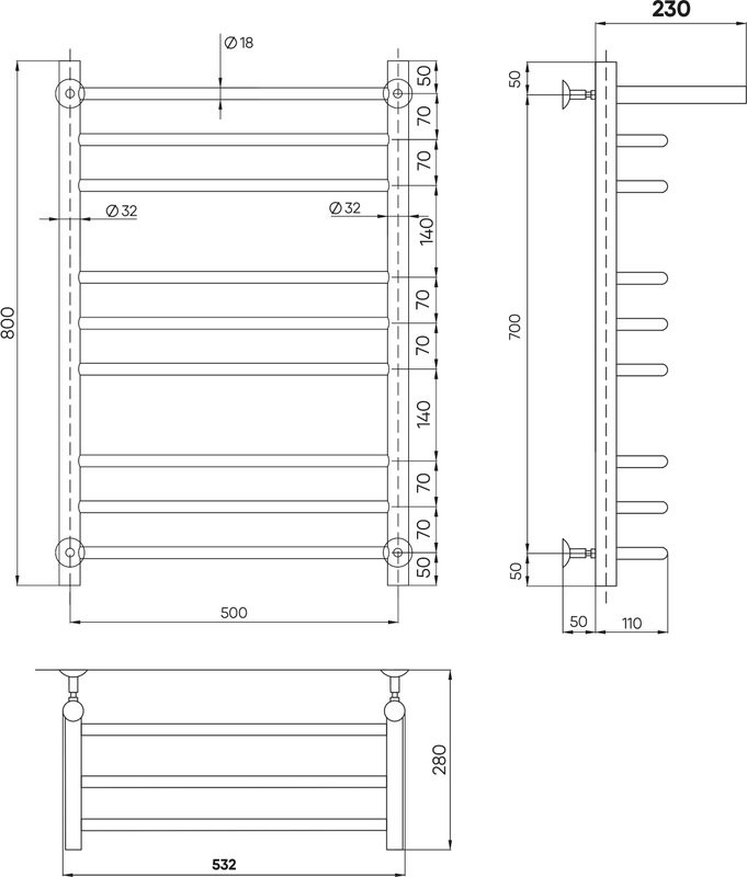 Полотенцесушитель водяной Indigo Brace LBCW80-50GDPK3 с полкой, золото