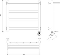 Полотенцесушитель электрический Secado Комано 1 СП R 65x55 см, подключение справа, хром, лесенка, с полкой