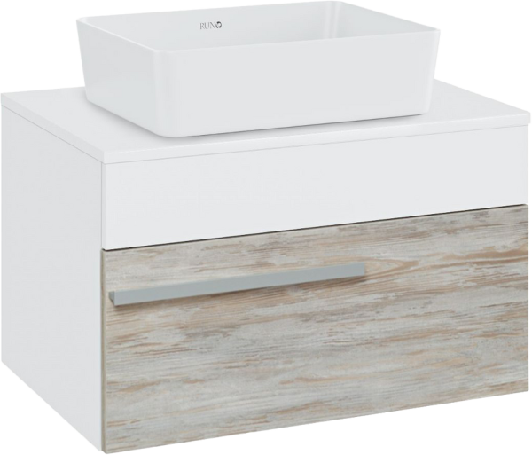 Тумба с раковиной Runo Вудлайн 65 подвесная, скандинавский дуб, раковина Tre 50