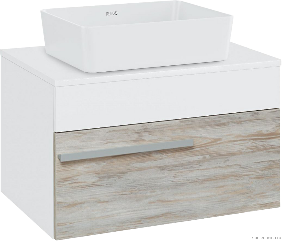 Тумба с раковиной Runo Вудлайн 65 подвесная, скандинавский дуб, раковина Tre 50