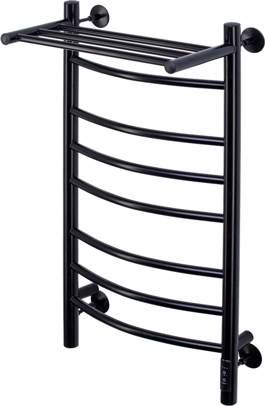 Полотенцесушитель электрический Comfysan Noumi EC-8 80x55 см, подключение справа, слева, матовый черный, лесенка, из стали, с полкой