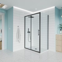 Душевой уголок Veconi Evo 100SP B 140х110 см, профиль матовый черный, стекло прозрачное