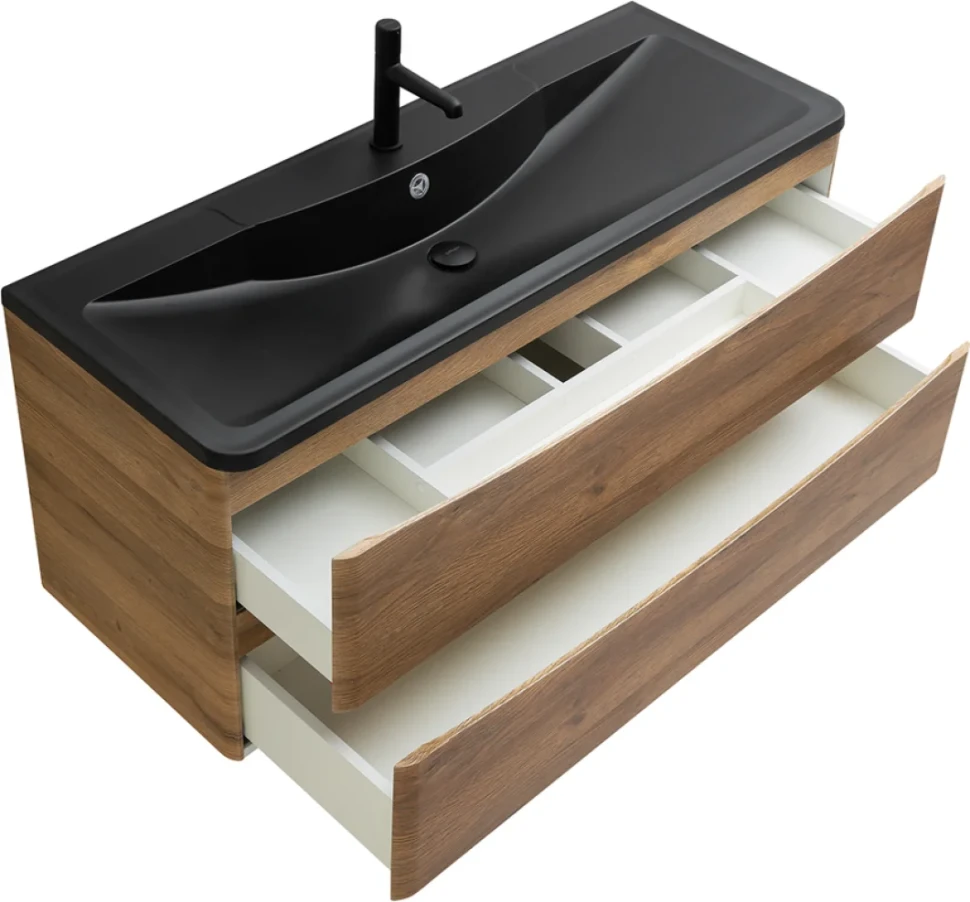 Тумба с раковиной BelBagno Acqua 120 подвесная, rovere rustico, черная матовая раковина
