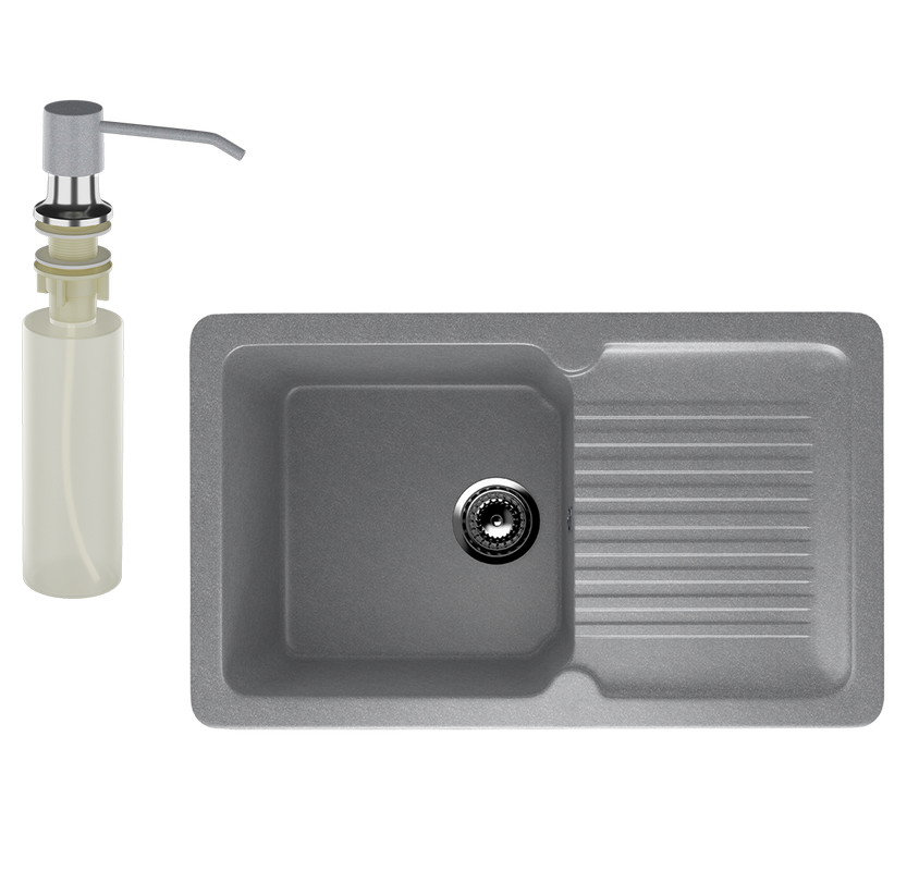 Мойка кухонная Ulgran U-506 342 графитовая + дозатор U-01 графит