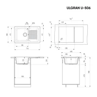 Мойка кухонная Ulgran U-506 342 графитовая + дозатор U-01 графит Мойка кухонная Ulgran U-506 342 графитовая + дозатор U-01 графит