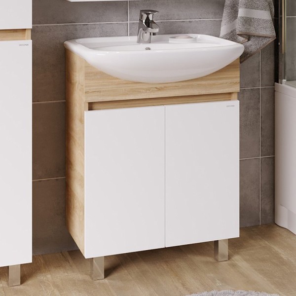 Тумба с раковиной Grossman Поло 60 дуб сонома светлый, белый глянцевый