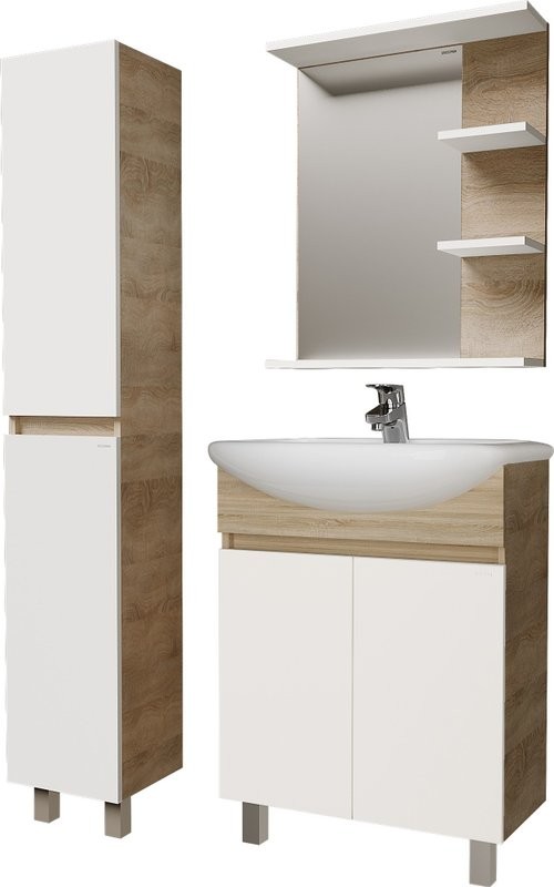 Тумба с раковиной Grossman Поло 60 дуб сонома светлый, белый глянцевый