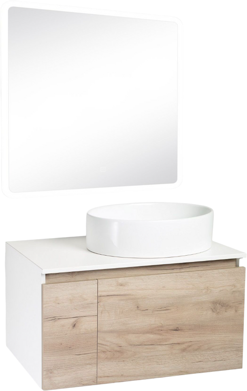 Мебель для ванной комнаты Runo Бари 80 крафтовый дуб, раковина Ovale 50