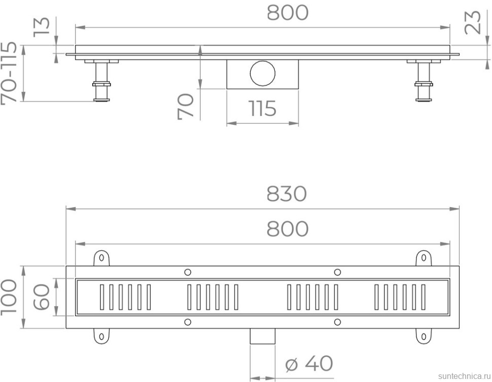 Душевой трап (лоток) RGW SDR-34B черный, 80 см