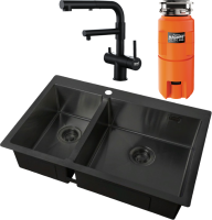 Комплект Мойка Zorg Light + Смеситель Sanitary SZR-3216 Grafit графит + Измельчитель Omoikiri Nagare slim 500