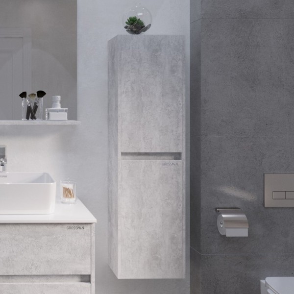 Шкаф пенал для ванной Grossman Эдванс 35 цемент светлый, универсальный