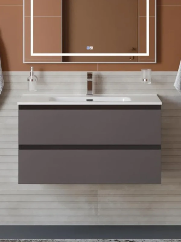 Тумба с раковиной BelBagno Kraft 100 подвесная, матовая темно-серая, раковина bb1000etl