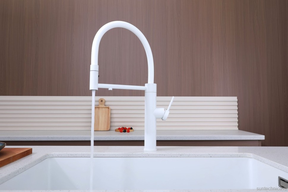 Смеситель для кухни Paulmark Ganymede Ga213199-WH с гибким изливом, белый матовый