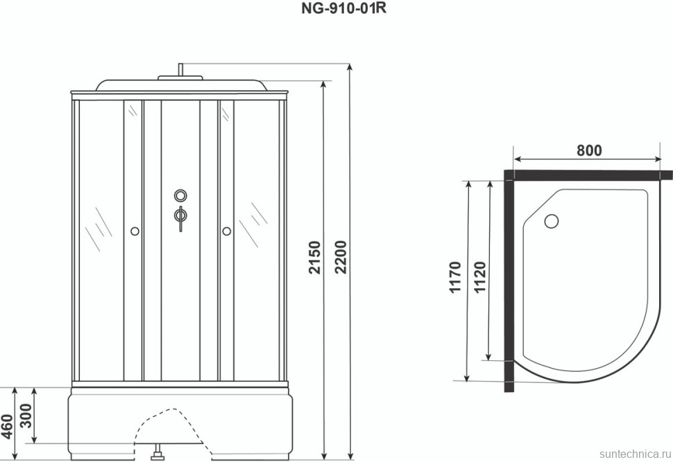 Душевая кабина Niagara NG-910-01R х220 120х80 с высоким поддоном, с сиденьем, без бани