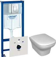 Комплект Унитаз подвесной Jacob Delafon Vox + Крышка E20142-00 с микролифтом + Инсталляция Grohe Rapid SL 38775001H 4 в 1 с кнопкой смыва и шумоизоляцией