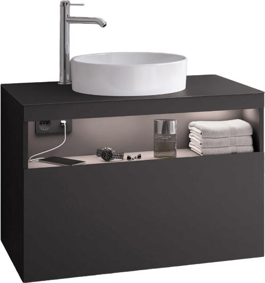 Тумба под раковину Keuco Stageline 32864 80 см, с подсветкой, розеткой и точкой зарядки USB и USB-C, вулканит