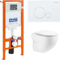 Комплект Унитаз подвесной BelBagno Onda BB066CHR безободковый, крышка BB870SC, инсталляция BB002-80 с кнопкой BB014-SR-BIANCO