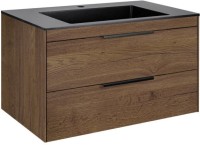 Мебель для ванной комнаты Vincea Chiara 2D 80, 2 ящика, дуб табак, с черной раковиной