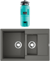 Комплект Мойка Omoikiri Daisen 78-2T-PL платина + Измельчитель Nagare slim 1250-AZ azur blue