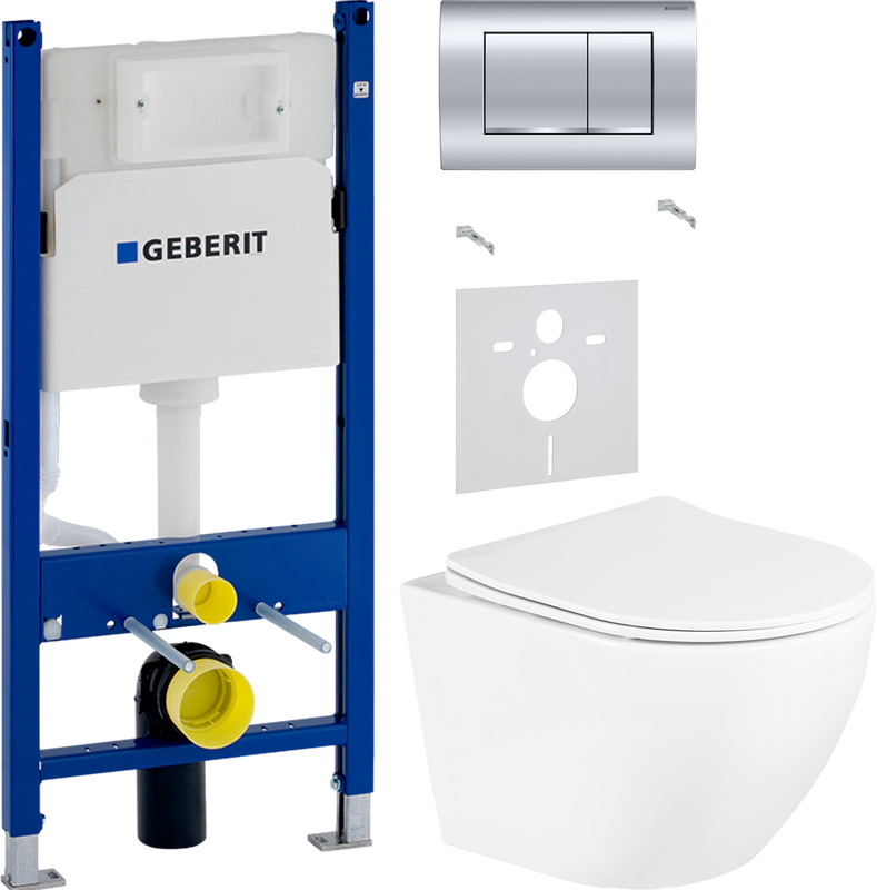 Комплект Унитаз подвесной BelBagno Uno + Звукоизоляция Geberit + Инсталляция Duofix Delta 458.163.21.1 с кнопкой смыва, хром