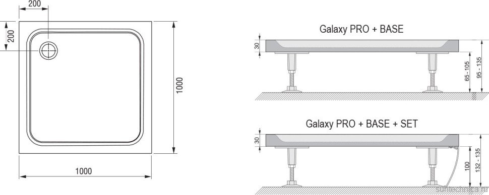 Поддон для душа Ravak Galaxy Pro Chrome Perseus Pro-100 с сифоном