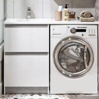 Тумба под раковину без столешницы Alavann Soft Silver 120 под стиральную машину, белая