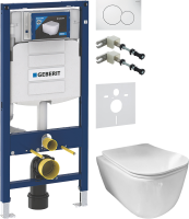 Комплект Унитаз подвесной Ceramicanova New Day CN3005 с микролифтом, безободковый + Крепления Geberit Duofix 111.815.00.1 к стене + Звукоизоляция + Инсталляция UP 320 111.300.00.5 + Кнопка Sigma 01 115.770.11.5 белая