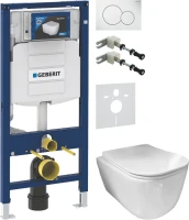 Комплект Унитаз подвесной Ceramicanova New Day CN3005 с микролифтом, безободковый + Крепления Geberit Duofix 111.815.00.1 к стене + Звукоизоляция + Инсталляция UP 320 111.300.00.5 + Кнопка Sigma 01 115.770.11.5 белая