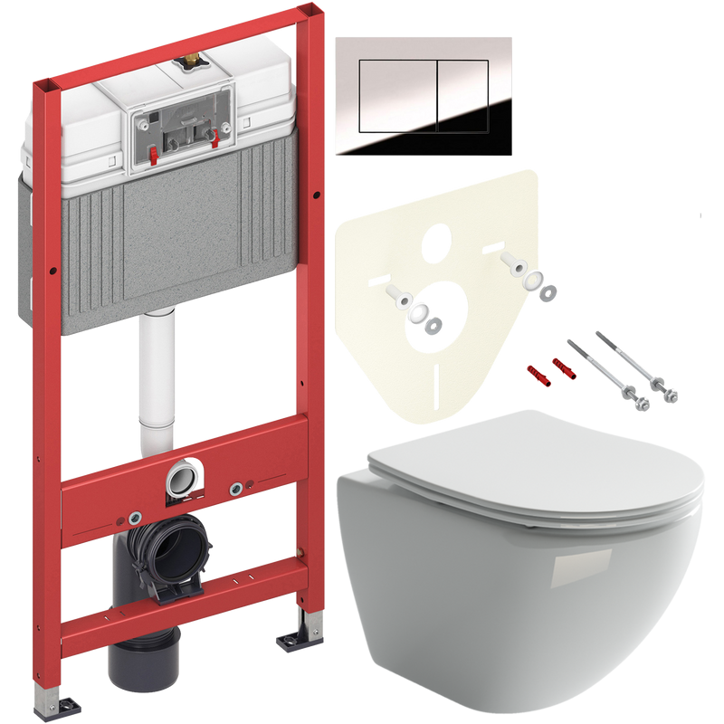 Комплект Унитаз подвесной Ceramicanova Metropol CN4002 безободковый + Инсталляция TECE Now 9400412 4 в 1 с кнопкой смыва