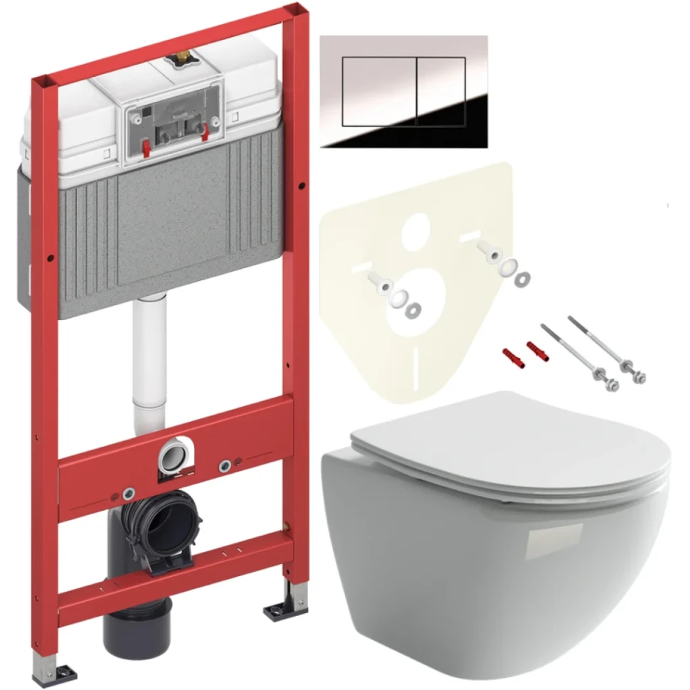 Комплект Унитаз подвесной Ceramicanova Metropol CN4002 безободковый + Инсталляция TECE Now 9400412 4 в 1 с кнопкой смыва