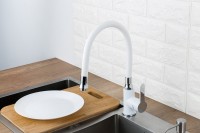 Смеситель для кухни Frap H41 F4041 с гибким изливом, белый