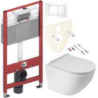 Комплект Унитаз подвесной BelBagno Sfera-r + Крышка Piano BB2111SC с микролифтом + Инсталляция TECE Base 9400413 4 в 1 с кнопкой смыва